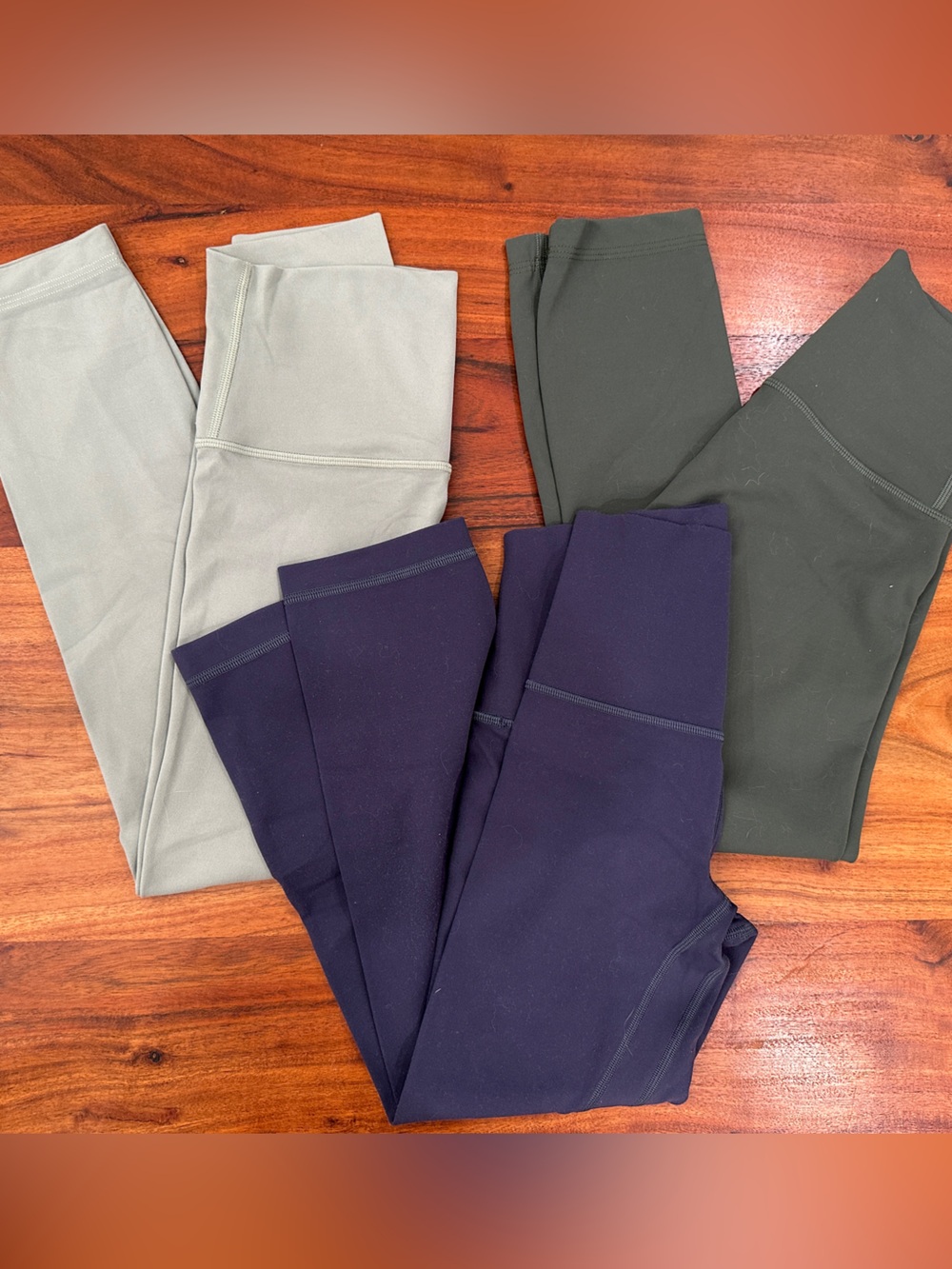 Bundle of Three Lululemon Leggings - Army Green, Light Green, Blue